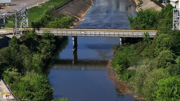 Aerial view of a bridge over a canal in Cincinnati United States.