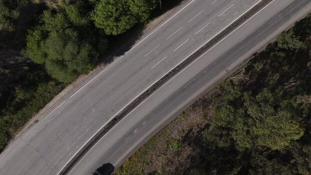 Aerial view of trucks on road Portugal.