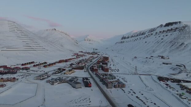 Aerial view of Longyearbyen in snowy mountains Svalbard and Jan Mayen. Aerial view of Longyearbyen in snowy mountains Svalbard and Jan Mayen.