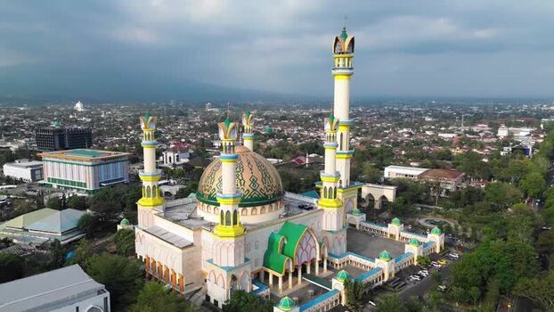 Aerial view of Hubbul Wathan Grand Mosque in Mataram Indonesia.