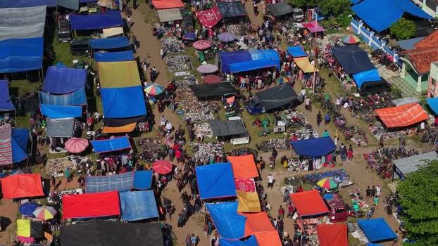 Aerial view of Bonyokan Pasar Legi market Indonesia.