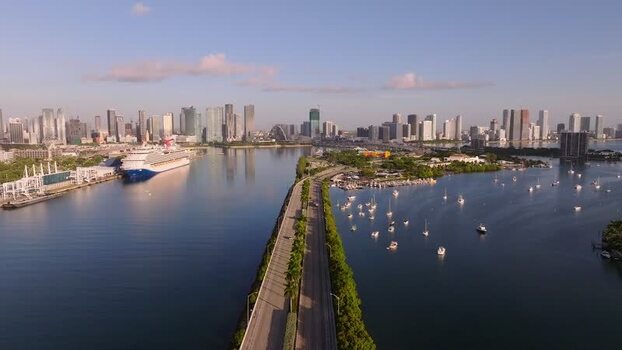 Aerial view of MacArthur Causeway United States.