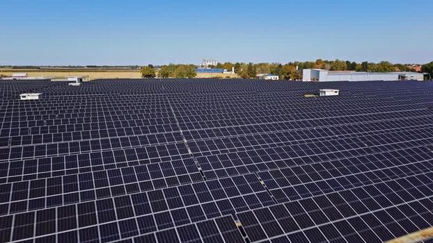 Aerial view of solar farm in Temerin Serbia.