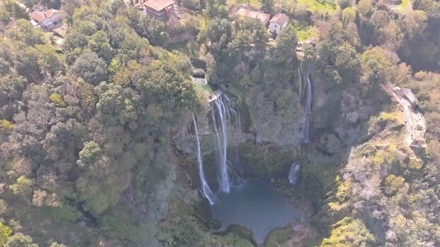 Aerial view of Marmore Falls in Terni Italy.