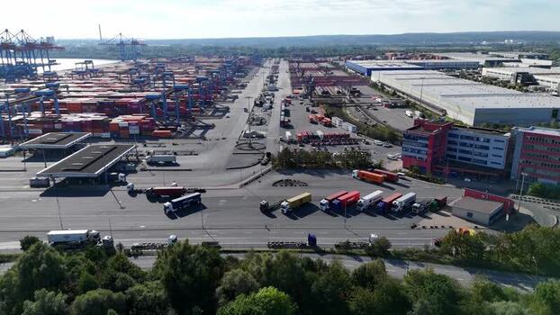 Aerial view of HHLA Container Terminal Altenwerder in Germany. Aerial view of HHLA Container Terminal Altenwerder in Germany.