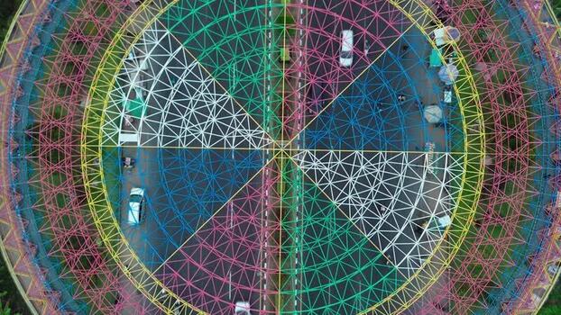 Aerial view of colorful geometric landmark in Mataram Indonesia.