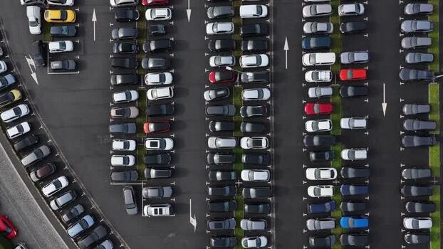 Aerial view of a full car park Portugal.