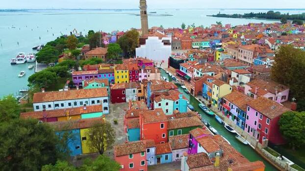 Aerial view of Burano island colorful houses in Venice Italy. Aerial view of Burano island colorful houses in Venice Italy.