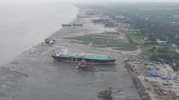 Aerial view of ship breaking yard in Bhatiari Bangladesh.