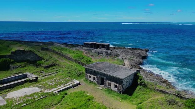 Aerial view of coastal fortification in Mauritius.