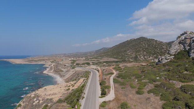 Aerial view of coastal road in Famagusta Northern Cyprus.