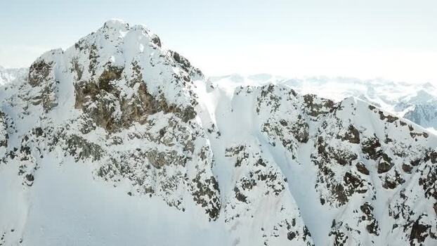 Aerial view of snow covered peaks in the Pyrenees Spain.