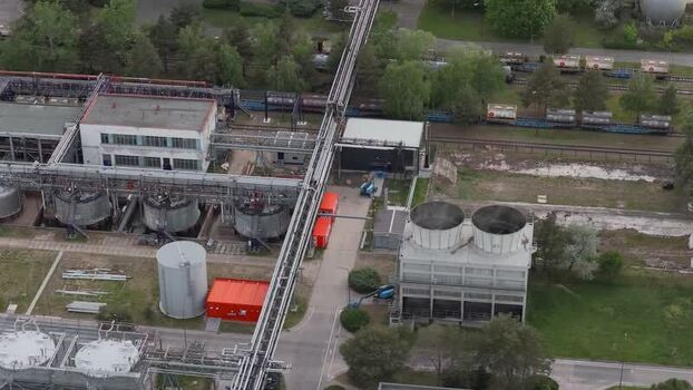Aerial view of an industrial plant with cooling towers Czechia. Aerial view of an industrial plant with cooling towers Czechia.