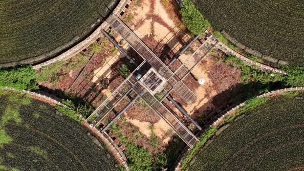 Aerial view of geometric structure in St Neots United Kingdom. Aerial view of geometric structure in St Neots United Kingdom.