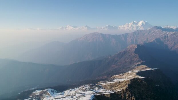 Aerial view of the Shri Tungnath Temple mountain range India.