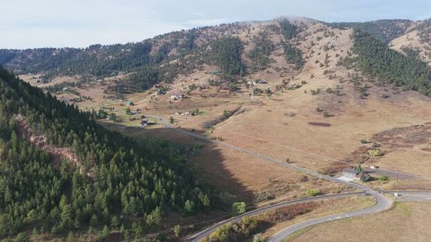 Aerial view of winding road in the foothills of Golden United States.
