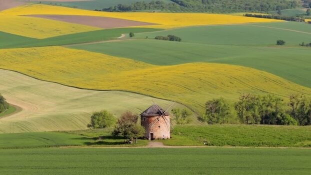 Aerial view of the historic Kunkovice windmill Czechia. Aerial view of the historic Kunkovice windmill Czechia.