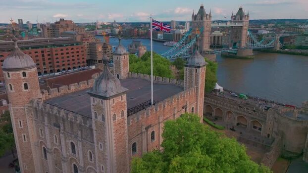 Aerial view of Tower of London in London United Kingdom.