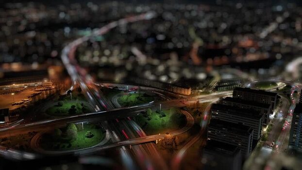 Aerial view of traffic intersection Portugal.