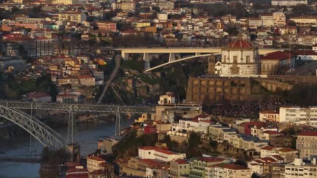 Aerial view of Dom Lu&iacute;s I Bridge Porto Portugal.