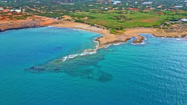 Aerial view of the coastline of Crete Greece.