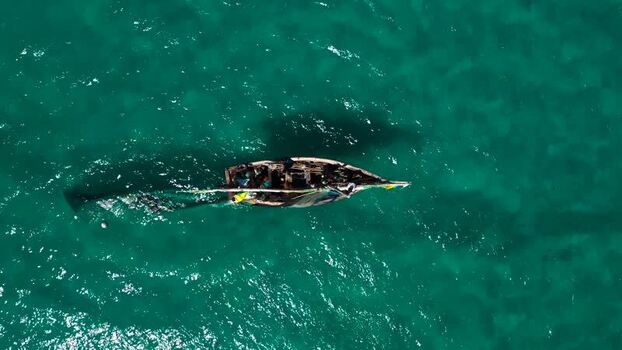 Aerial view of a boat on water Mozambique.