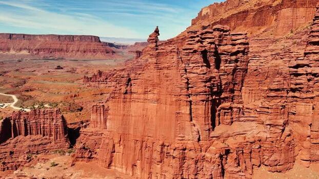 Aerial view of Fisher Towers red sandstone spires and canyons United States. Aerial view of Fisher Towers red sandstone spires and canyons United States.