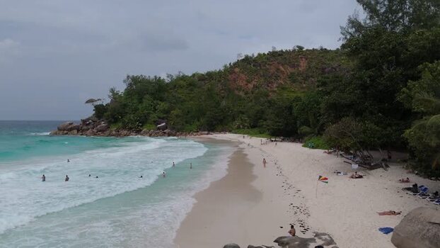 Aerial view of Anse Georgette beach in Seychelles.