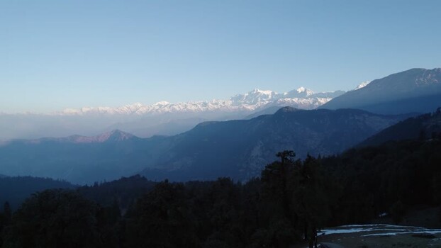 Aerial view of snow capped Himalayan peaks India.