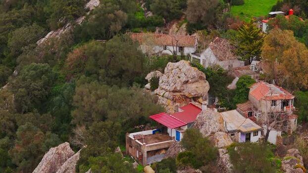 Aerial view of Castellar Viejo and stone houses Spain. Aerial view of Castellar Viejo and stone houses Spain.