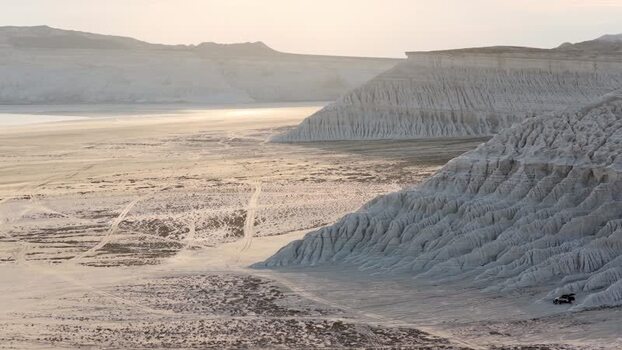 Aerial view of Tuzbair salt flat and white cliffs Kazakhstan. Aerial view of Tuzbair salt flat and white cliffs Kazakhstan.