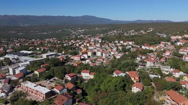 Aerial view of Marcelji town with red roofed houses Croatia.