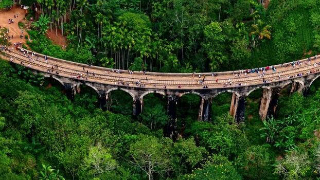Aerial view of Nine Arch Bridge in Sri Lanka.