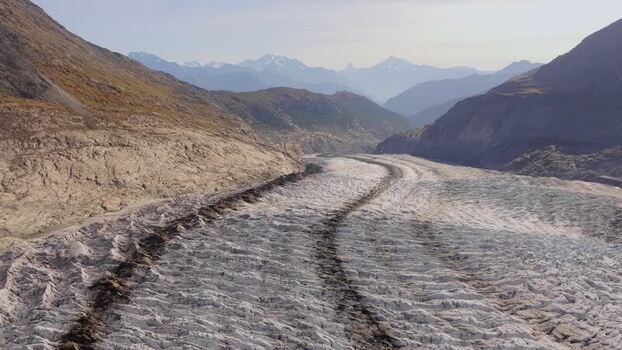 Aerial view of Aletsch Glacier in the Swiss Alps Switzerland.