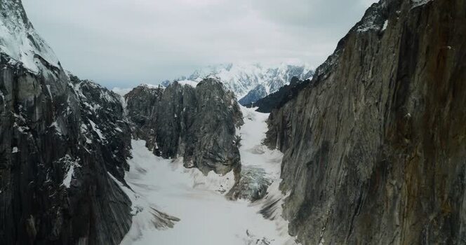Aerial view of Denali mountain peaks in Denali Borough United States.