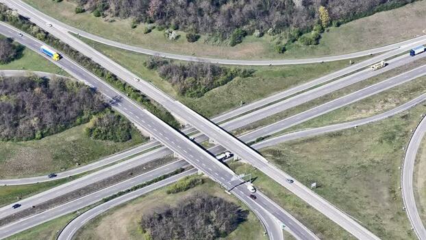 Aerial view of highway intersection roads France.
