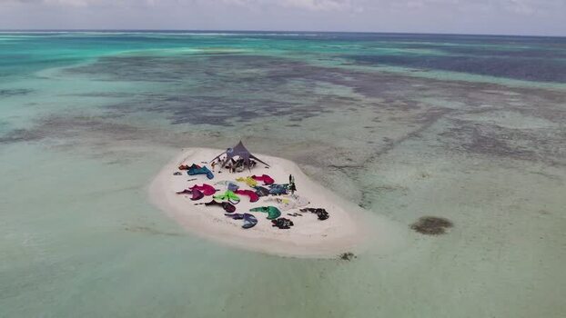 Aerial view of sandbank in Los Roques archipelago Venezuela.