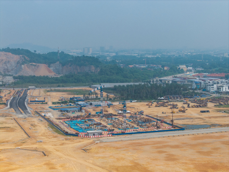 Bukit Tambun Penang Malaysia 25 September 2026 Aerial view of a large construction area with cranes heavy machinery and earthworks in a developing landscape. Bukit Tambun Penang Malaysia 25 September 2026 Aerial view of a large construction area with cranes heavy machinery and earthworks in a developing landscape.