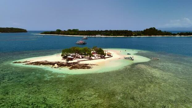 Aerial view of Gili Bedis island and coral reefs Indonesia. Aerial view of Gili Bedis island and coral reefs Indonesia.