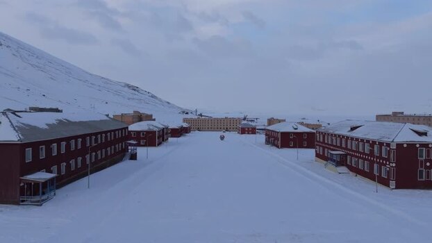 Aerial view of the ghost town of Pyramiden Svalbard and Jan Mayen.