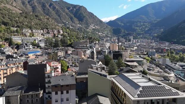 Aerial view of Andorra la Vella city in the Pyrenees Andorra.