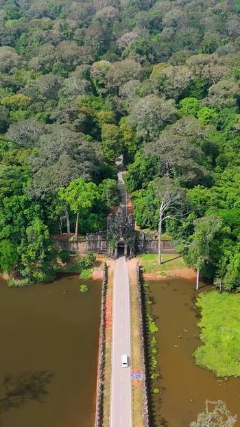 Aerial view of Angkor Thom South Gate entrance Cambodia. Aerial view of Angkor Thom South Gate entrance Cambodia.
