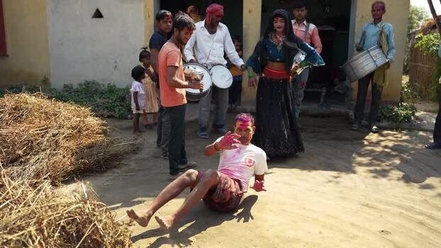 View of people celebrating a traditional festival in Nepal.