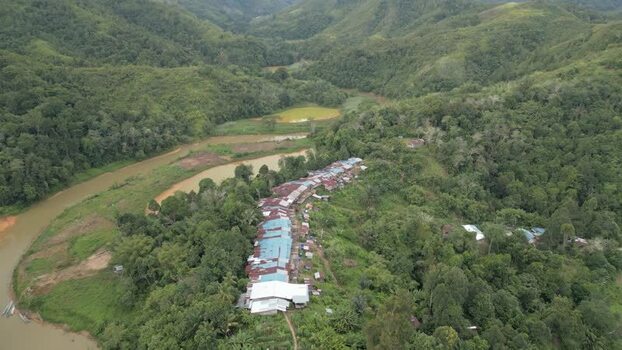 Aerial view of Batang Ai longhouse in Lubok Antu Malaysia. Aerial view of Batang Ai longhouse in Lubok Antu Malaysia.