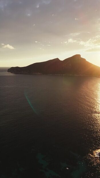 Aerial view of Sa Dragonera island at sunset Spain.