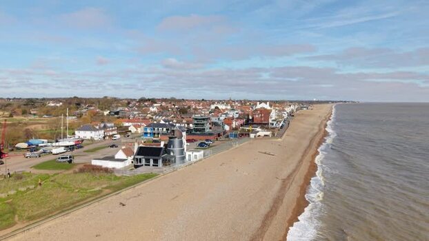 Aerial view of the Aldeburgh beach United Kingdom.