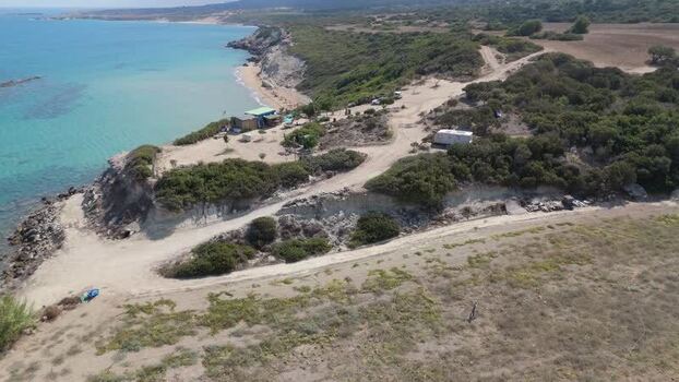 Aerial view of rugged coastline and cliffs Northern Cyprus.