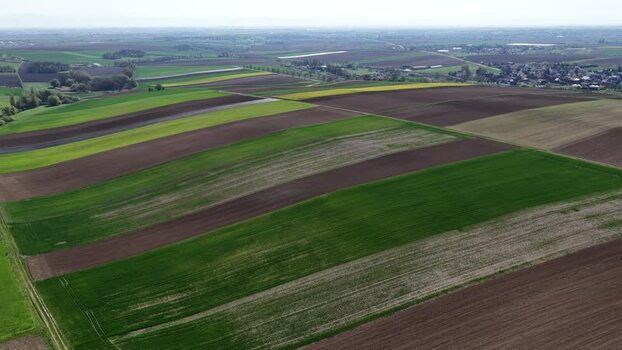 Aerial view of agricultural fields France.