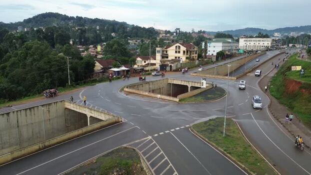 Aerial view of a roundabout with traffic in Kisii Kenya. Aerial view of a roundabout with traffic in Kisii Kenya.