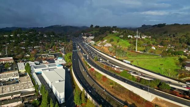 Aerial view of highway traffic in San Francisco United States.